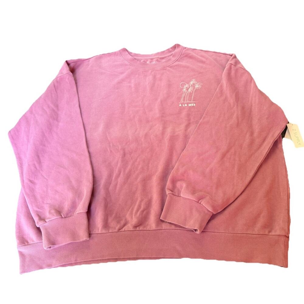 NWT Z Supply Womens Soft Rose Pink White Crewneck Sweatshirt Size Large A la Mer